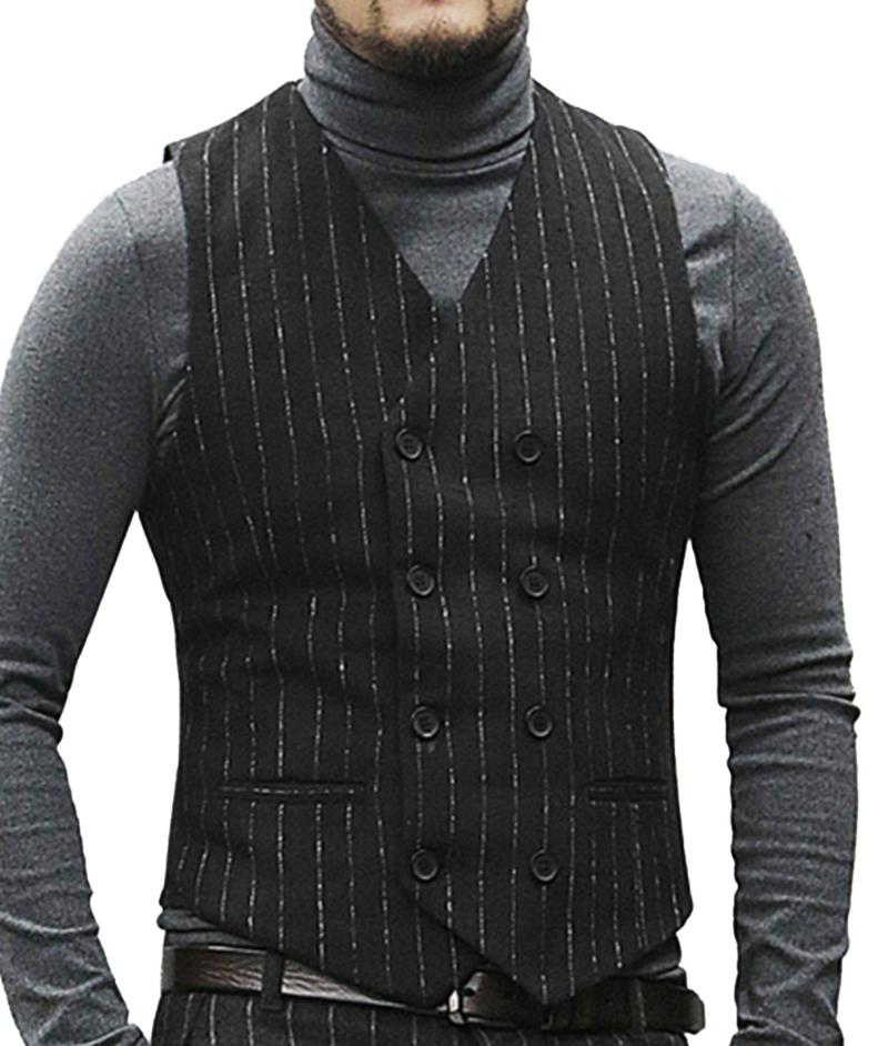 

Men's Vests Mens Casual Suit Vest V Neck Notch Waistcoat Formal Double-breasted Business Groomman For Wedding, Black
