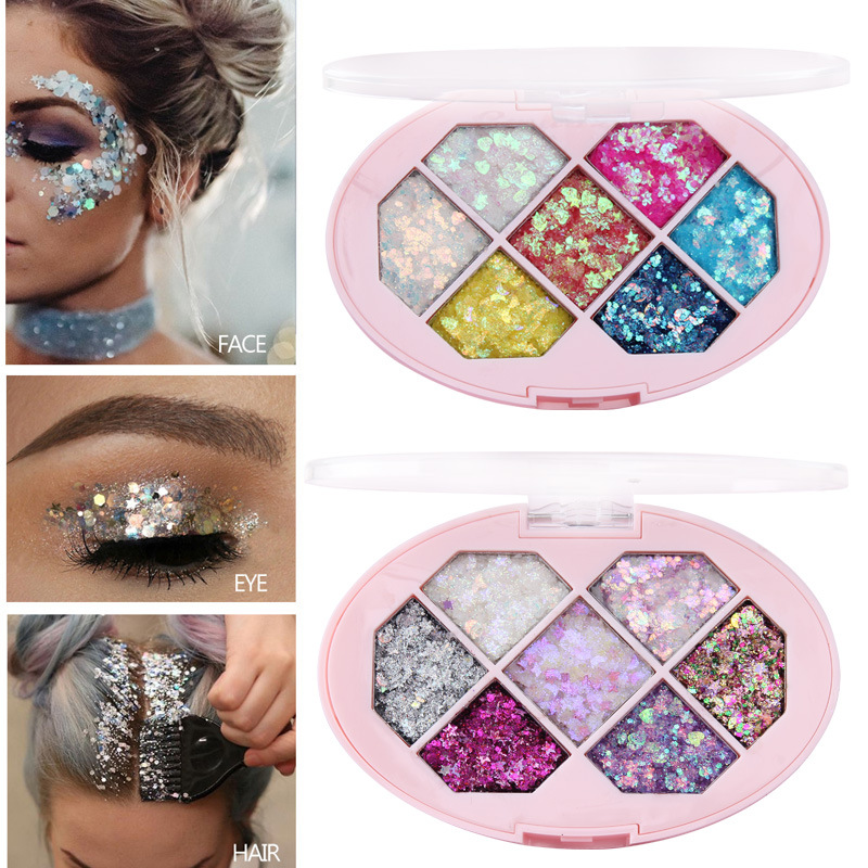 

CmaaDU 7 Color Glitter Sequin Eyeshadow Cream Palettes Diamond Alien Pink Sequins Pentagram Fragment Moon Star Makeup Palette Maquillage Paillette