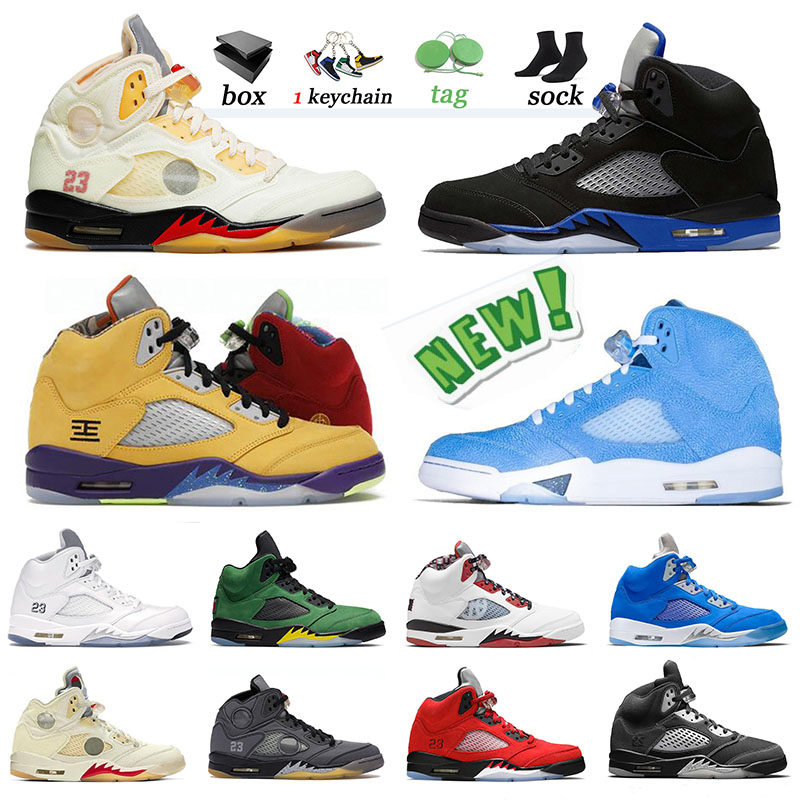 

With Box Air Jorden 5 Jumpman 5s Retro Basketball Shoes Quai 54 Mens Trainers Oklahoma Anthracite Men Women Off Fire Red Jordan Florida Gators White Sports Sneakers, B14 red suede 40-47