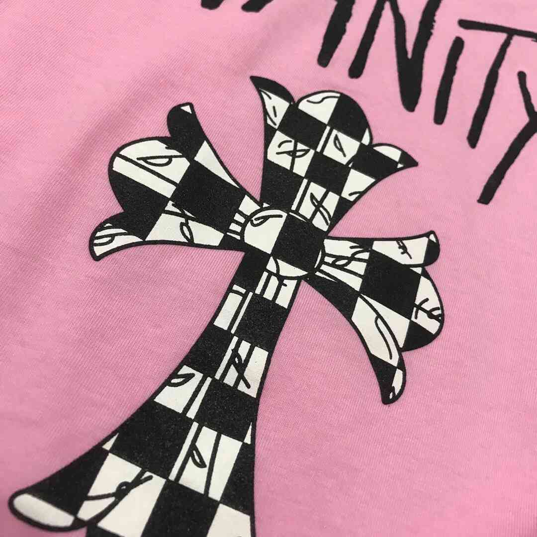 

summer fashion brand crosin short 2021 sleeve T-shirt black and white check cross pink graffiti cotton loose men's andChrome heart, White;black