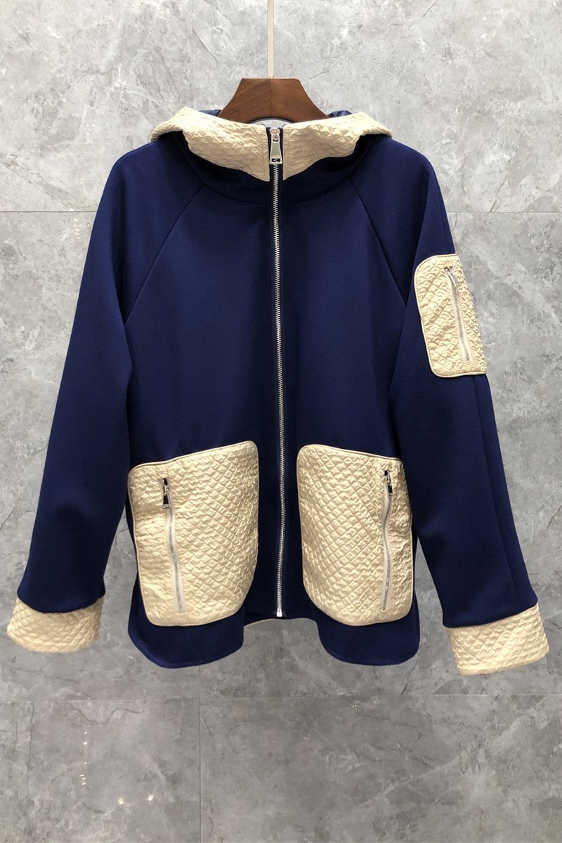 

Color Contrast Patchwork Loose Hooded Sweaters Womens Clothing European Goods Autumn New Minority All-Match Coat 9S, Dark blue