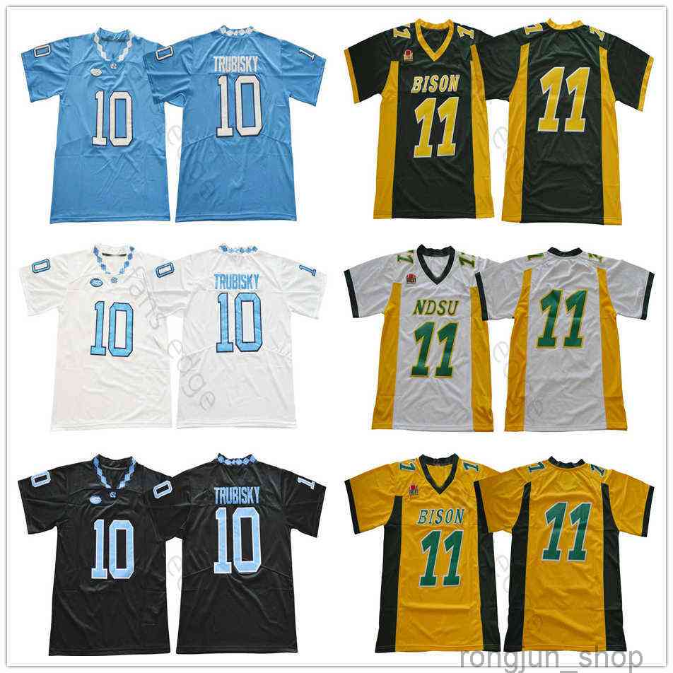 

NCAA North Carolina College 10 Mitch Trubisky Jersey Blue White Black North Dakota State Bison 11 Carson Wentz Green Yellow Football Jerseys