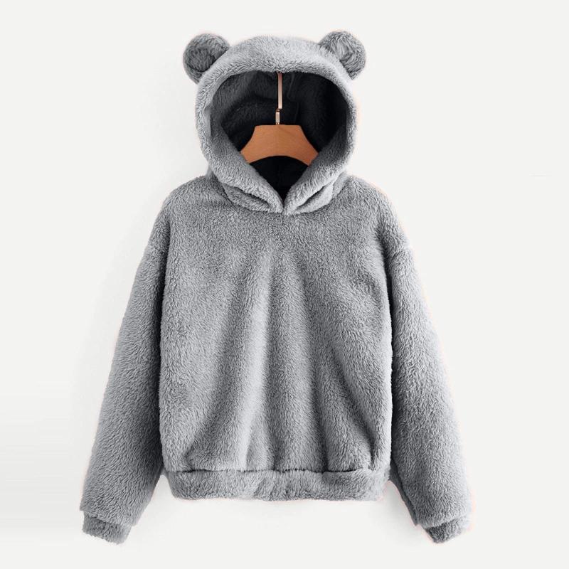 

Women' Hoodies & Sweatshirts Fluffy Cat Women Sweatshirt Cute Bear Ear Cap Autumn Winter Warm Pullover Long Sleeve Outwear Fleece, Gray