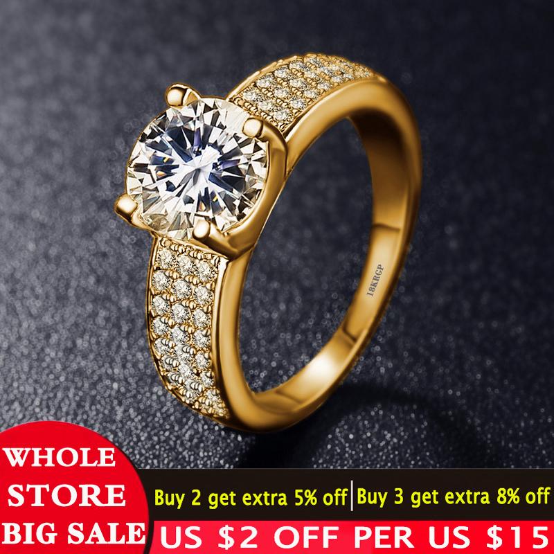 

Cluster Rings LMNZB Luxury Big 8mm Diamond Ring Fine Jewelry Have 18KRGP Logo Pure Gold Color For Women Gift CRI0010