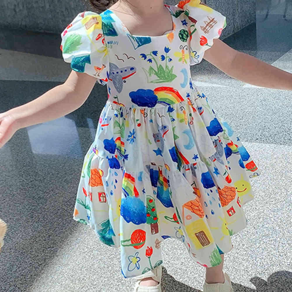 

Girl's Dresses Humor Bear New Summer Girls Cartoon Puff Sleeve Short Sleeves Princess Party Dress Baby Kids Children Clothing C0228, Bz1817 pink