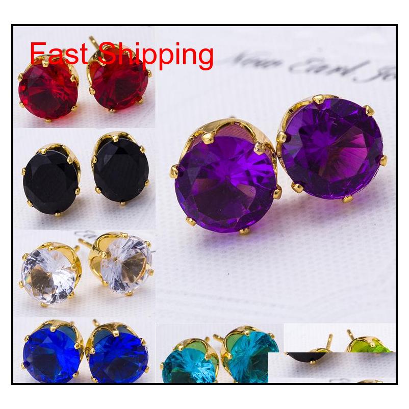 

Earrings Wholesale Fashion Round Favorite Design 18 K Gold Plated Studded Candy Crystals Cz Diamond Stud Earring For Women V7Tin 6Sixr