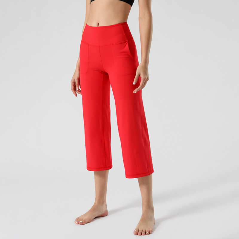 

Women Align Yoga Leggings Pants Fitness girls joggers Running Tooling Wide Leg Pocket Seven-point Tights black