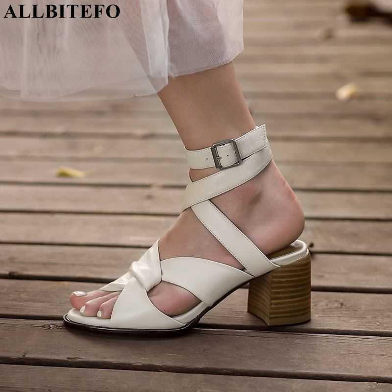 

ALLBITEFO Open Toe Sandals Comfortable Ankle Strap Genuine Leather Women Heels Sandals Fashion Girls Shoes Sandals For Girls 210611, As picture