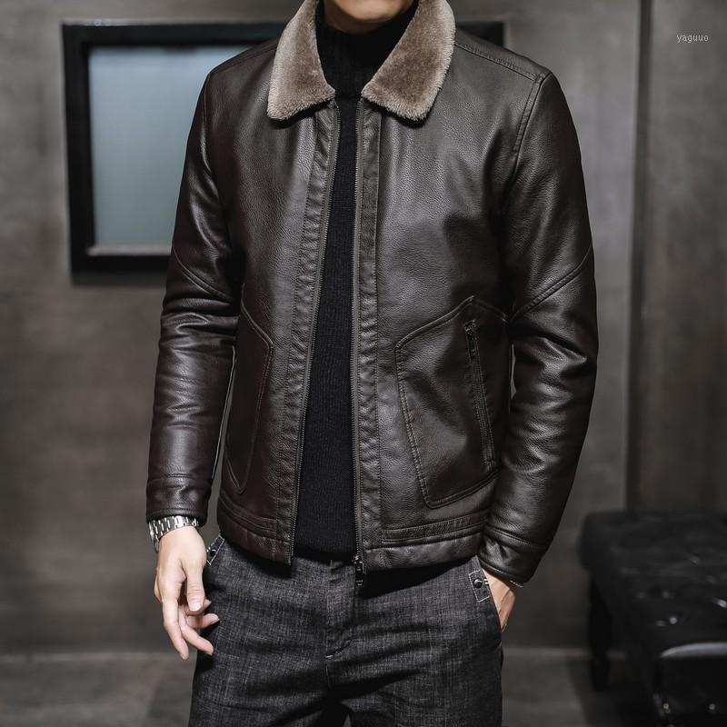 

Men's Jackets Young Men Lamb Flocking Leather Winter Coats Middle-aged Male Jacket With Thick Fur Coat, Black