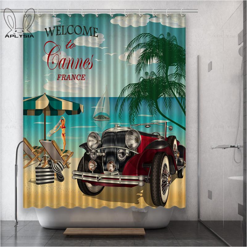 

Saimoe Retro Travel Stamp Shower Curtains European And American Waterproof Polyester Fabric Bathroom For Home Decor