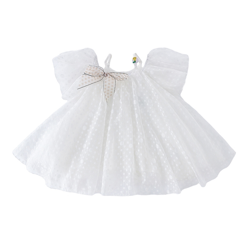 

Korean Baby Girl Princess Dress Children Elegant Wedding Dresses Toddle Birthday Baptism Eid Clothes Infant Dots Bow Frocks 210615, White