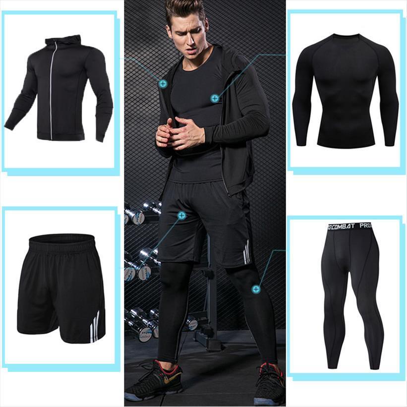 

sportswear compression set jacket 4pcs mens tracksuit hoodies sweatshirt running suit, Gray