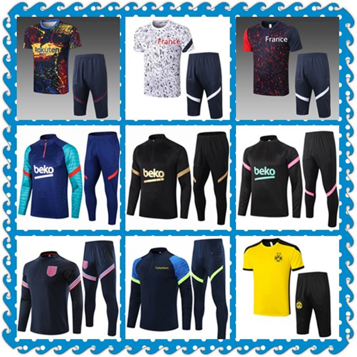 

20 Real Madrid jerseys Football FC Barcelona College Wear Bayern Munich Dortmund OM Paris kids + mens training reto Player version soccer tracksuit, Black