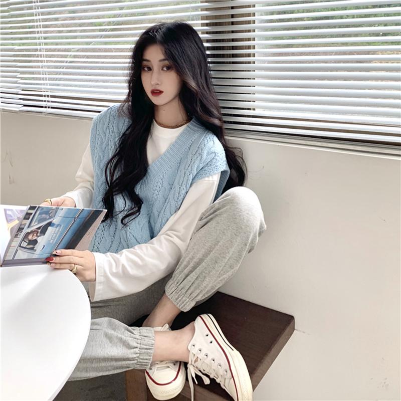 

Women's Sweaters Sleeveless Korean Loose Sweater Women Knitted Simple Warm V-Neck Pullovers Preppy Elegant Harajuku Retro Autumn Winter W170, Green