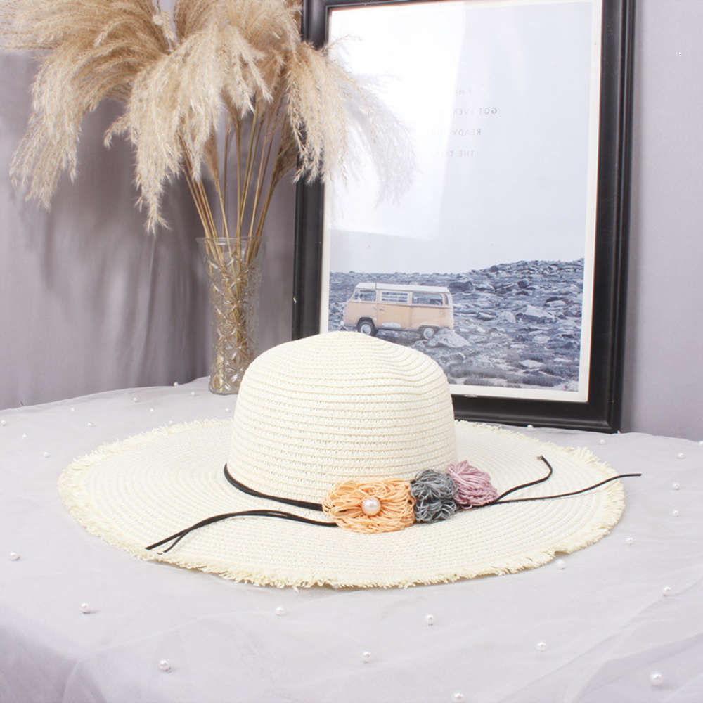

Sun hat Women's Beach sunshade simple summer hairy flower straw Hat, Blue;gray