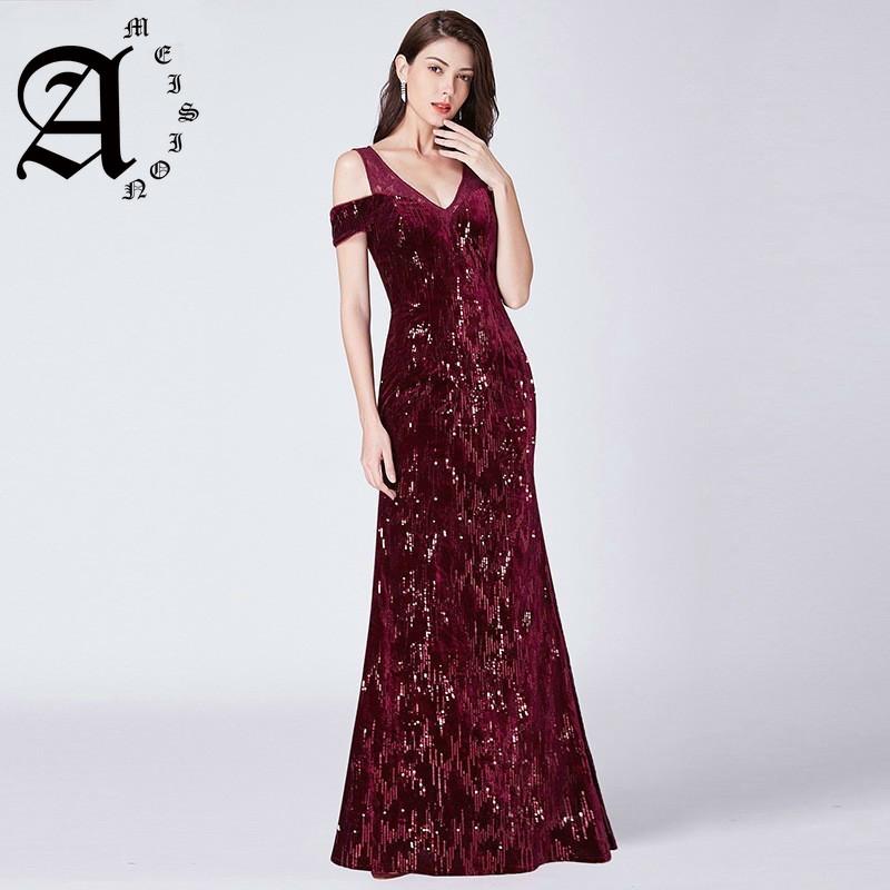 

Evening Dresses 2021 Mermaid Sequined Shiny Party Dress Elegant Lace Formal Vintage Long Ever Pretty, Black;red
