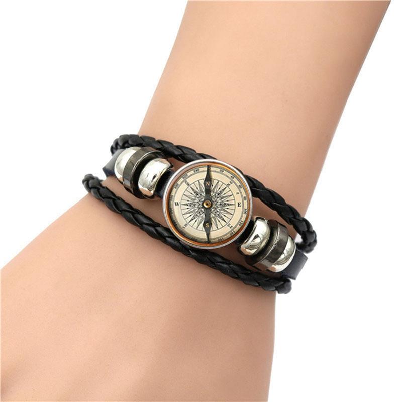 

Charm Bracelets Vintage Compass Bracelet Adjustable Fashion Leather Bracelet-Black Men's And Women's Small Jewelry Bangles|Charm