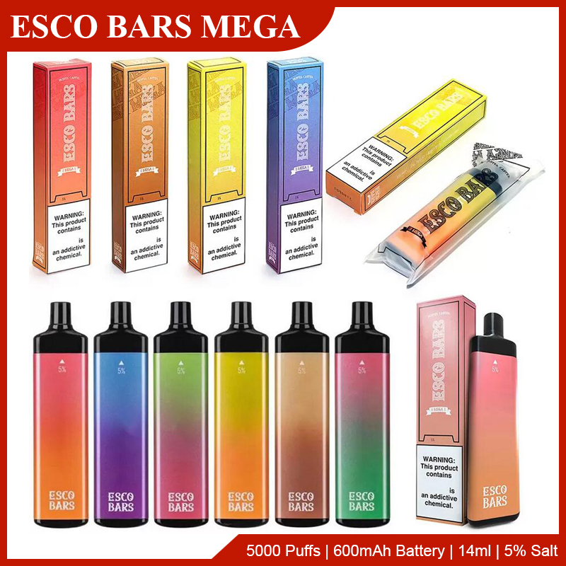 

Esco Bars Mega Disposable E cigarettes 5000 Puffs Vape Pen 600mAh Rechargeable Battery 14ml Pre-filled Vapor Mesh Coil Cartridge Device escobar air bar max lux cube