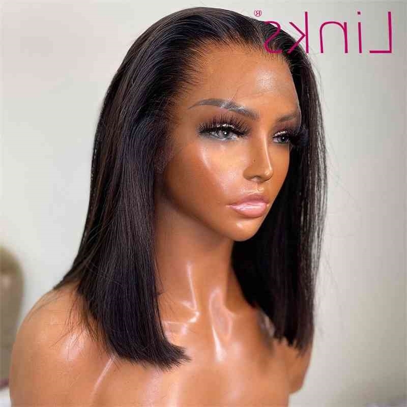 

Lace Front Human Links Hair Brazilian Remy Straight 4X4 5x5 Closure Short Bob PrePlucked Frontal Wig For Black Women, 4x4 curly wig