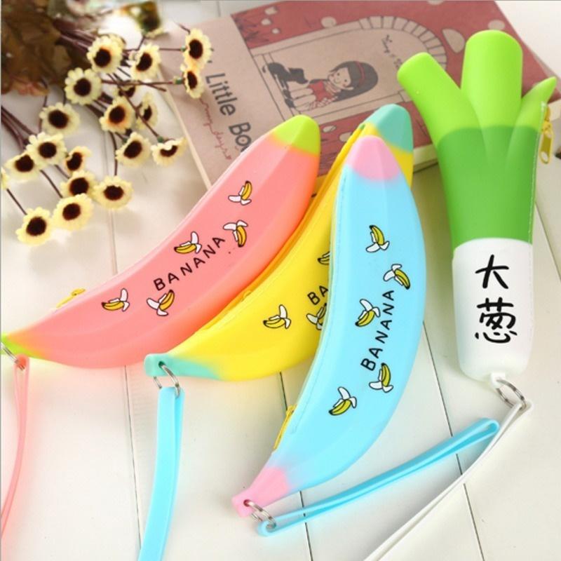 

Wallets Cute Mini Silicone Pencil Case Banana Plastic Pencilcase Kids Girl Pen Bag Large Capacity Zipper Coin Pocket Stationery, Red;black
