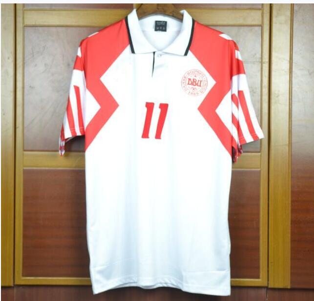 

1992 Denmark Retro Home 1992 Euro Danish home final classic Lauder Povlsen jersey 92 Denmark Men's Soccer Jersey B. Laudrup 11, Black