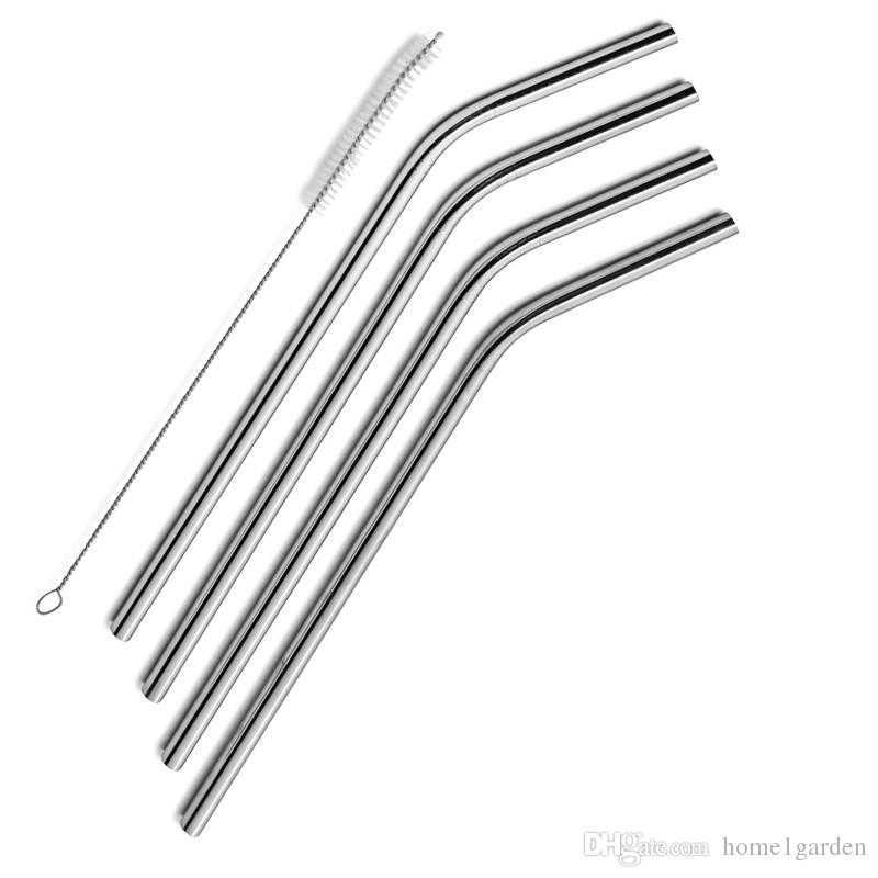 Reusable Stainless Steel Metal Drinking Straw Bent and Straight Type and Cleaner Brush For Home Party Bar Accessories