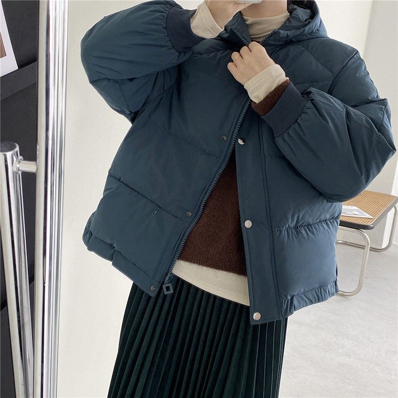 

Thickened Fashion Short Simple Padded Bread Jacket Women Winter Chic Hooded Pure Color Student Coat For Commuter 210520, Beige
