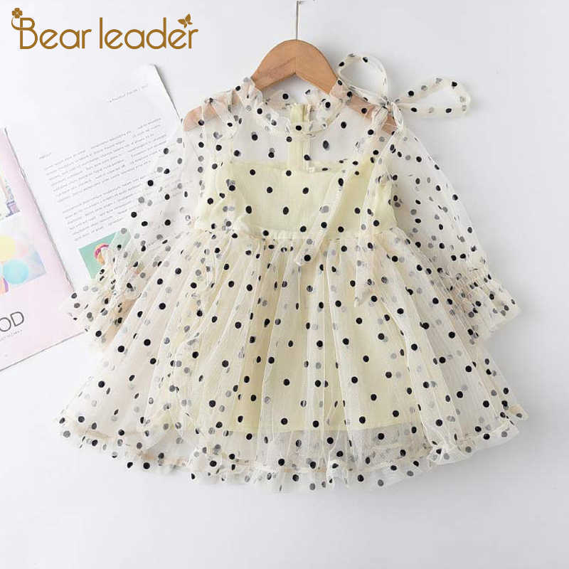 

Bear Leader Spring Autumn Girls Dresses Lovely Mesh Costumes Dots Pattern Dress with Bow for Girl 2-6 Years Princess Outfits 210708, Az448 white