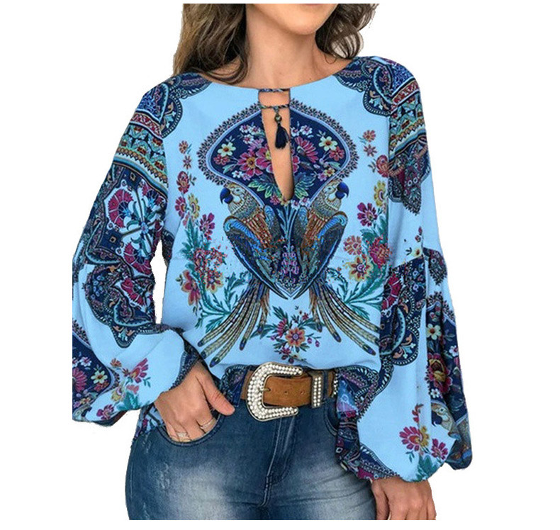 

Womens Crew Neck Spring Printed Blouse Luxury Floral Blouses Summer Fashion Designer Shirts Top Long Sleeved Shirt S-5XL High quality, Random colors