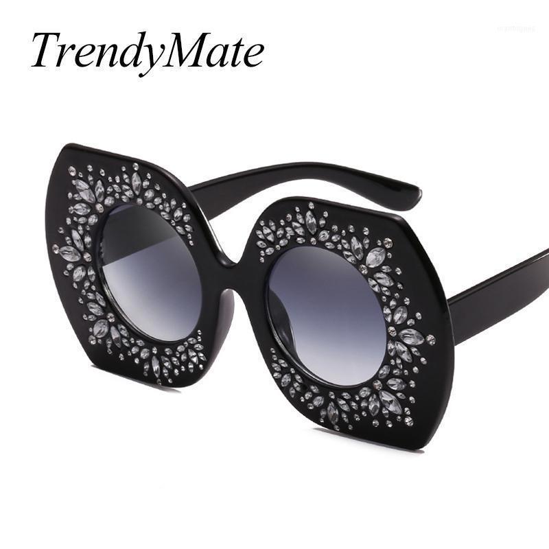 

Sunglasses Vintage Hexagon Women Oversized Gradient Red Blue Black Rhinestone Sun Glasses Female Luxury Uv400 Party 1161T1