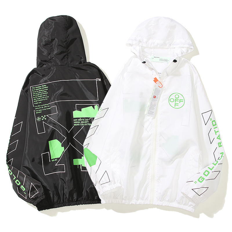 

2021 Summer New Fashion Brand Ow Couple's Beach Windbreaker Sunscreen Skin Suit, White;black