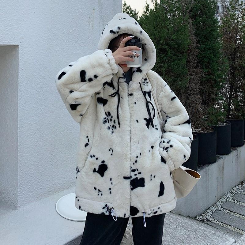 

Women' Fur & Faux Winter Jacket Hooded Keep Warm Coat Sheepskin 2021, White