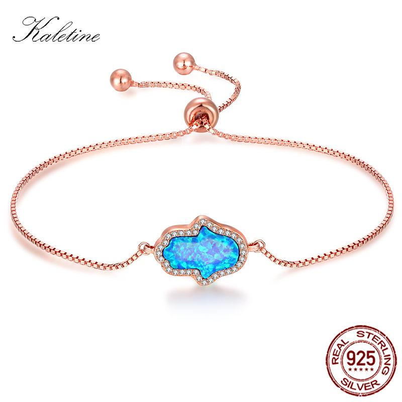 

Beaded, Strands Kaletine Lucky Synthetic Opal Hamsa Hand Of Fatima Charms Bracelets For Women 925 Sterling Silver White Yellow Rose Gold Jew, Black