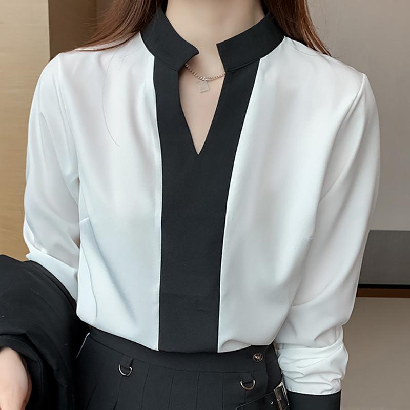 

Women's Blouses & Shirts Autumn Women V-Neck White Chiffon Blouse Shirt Tops Long Sleeve Blusas Mujer De Moda 2021 Femme E797
