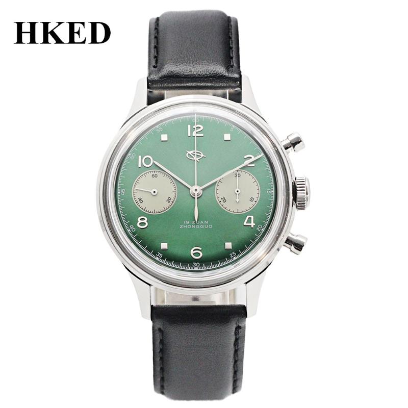 

Wristwatches 2021 HKED Chronograph Men 1963 Seagull Movement Mechanical Wrist Watches Leather Strap Clock Man Military Pilots Watch Goosenec, Yellow