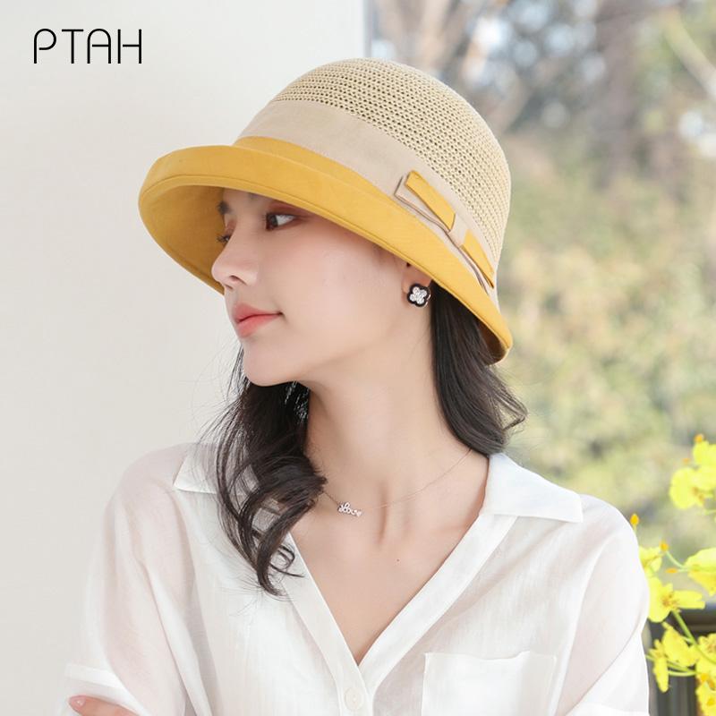 

Wide Brim Hats [PTAH] 2021 Summer Women's Sun Protection Straw Cloth Foldable Breathable Lightweight Visors Anti-UV UPF 50+ Caps, Blue;gray