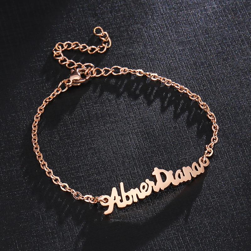 

Link, Chain Stainless Steel Rose Gold Silver Customized Name Bracelets Personalized Any Letter Nameplate Choker For Women Girl Coupons Gift