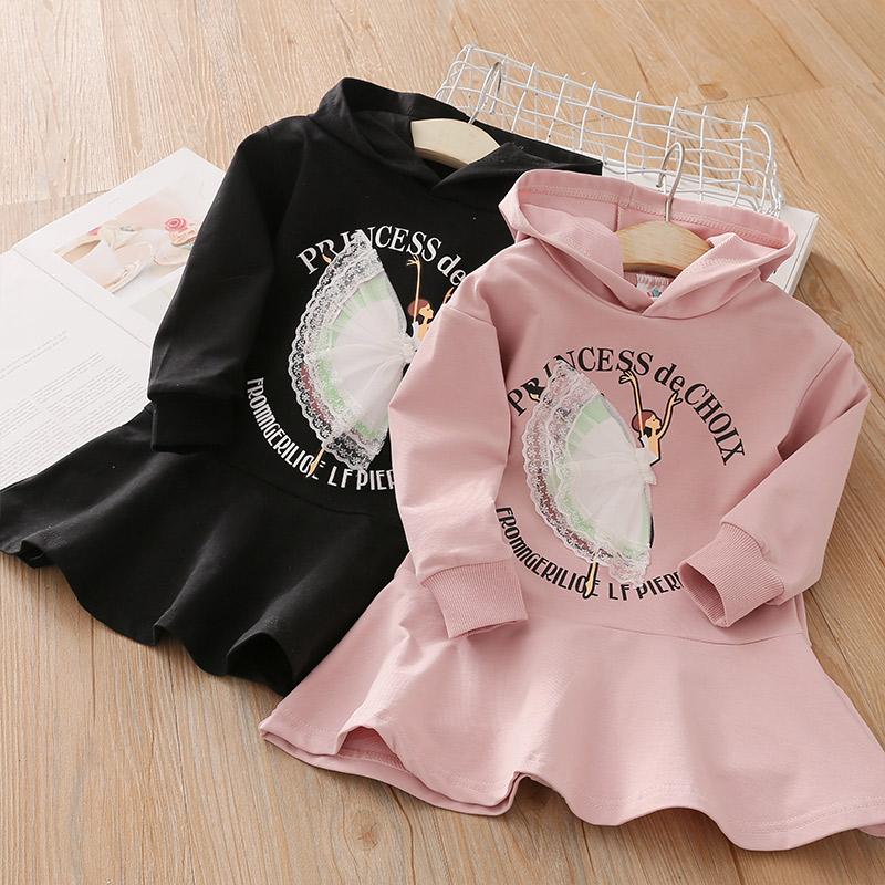 

Hoodies & Sweatshirts 2021 Spring Autumn 2 3 -8 10 Years Children's Clothing Kids Casual Hooded Dress Cartoon Letter Long Design Sweatshirt, Black