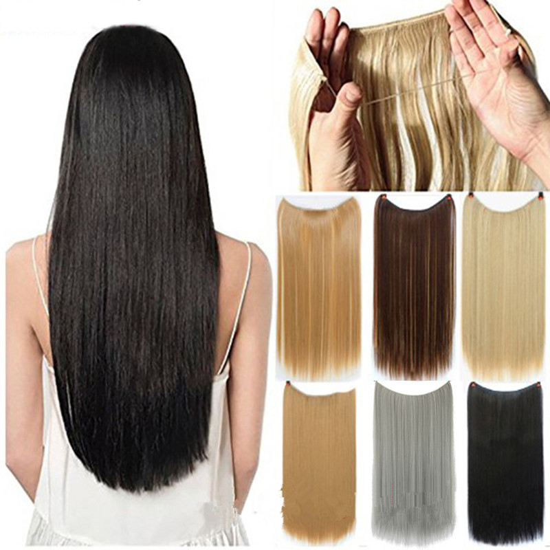 

22 26 inches Straight Loop Micro Ring Hair Extensions Synthetic High Temperature Silk Weft 17 Colors FL015