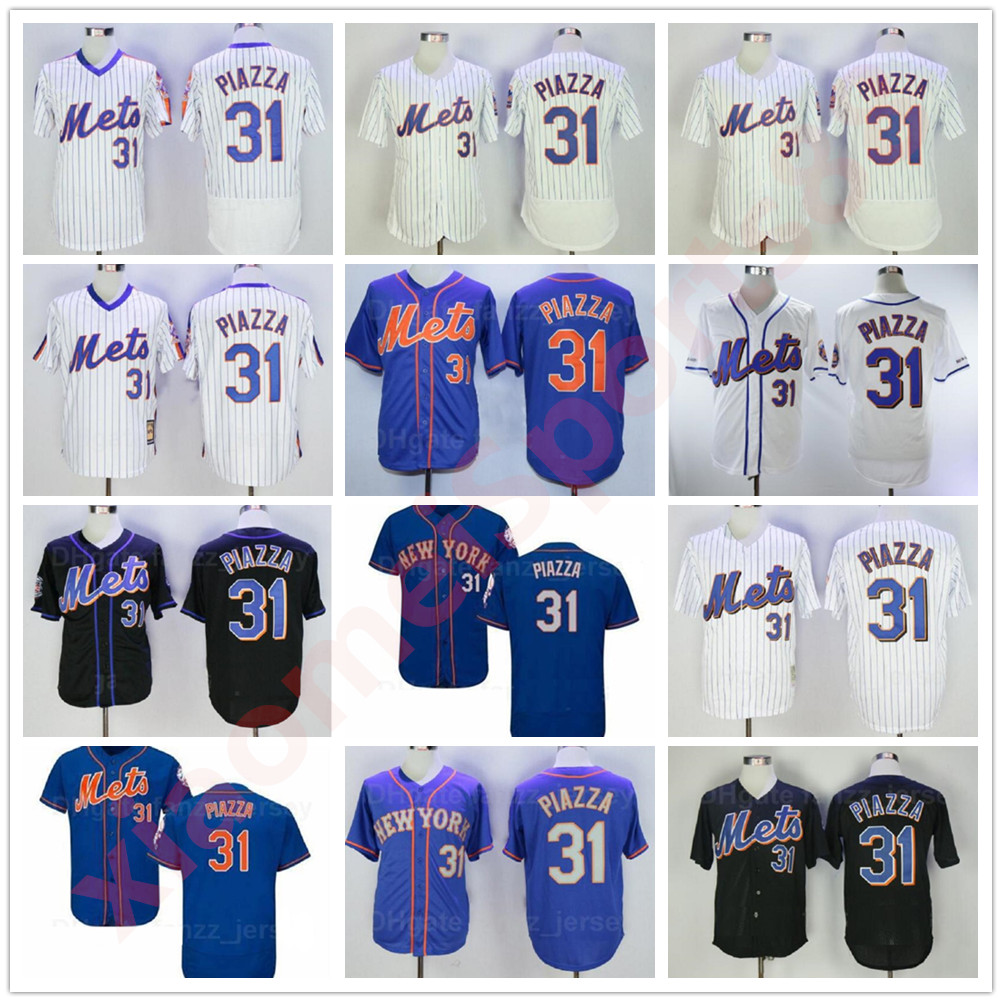 

2000 Vintage Baseball 31 Mike Piazza Retro Jersey Men Blue White Grey Black Team Retire All Stitched Cooperstown Pullover Pinstripe, As shown in illustration