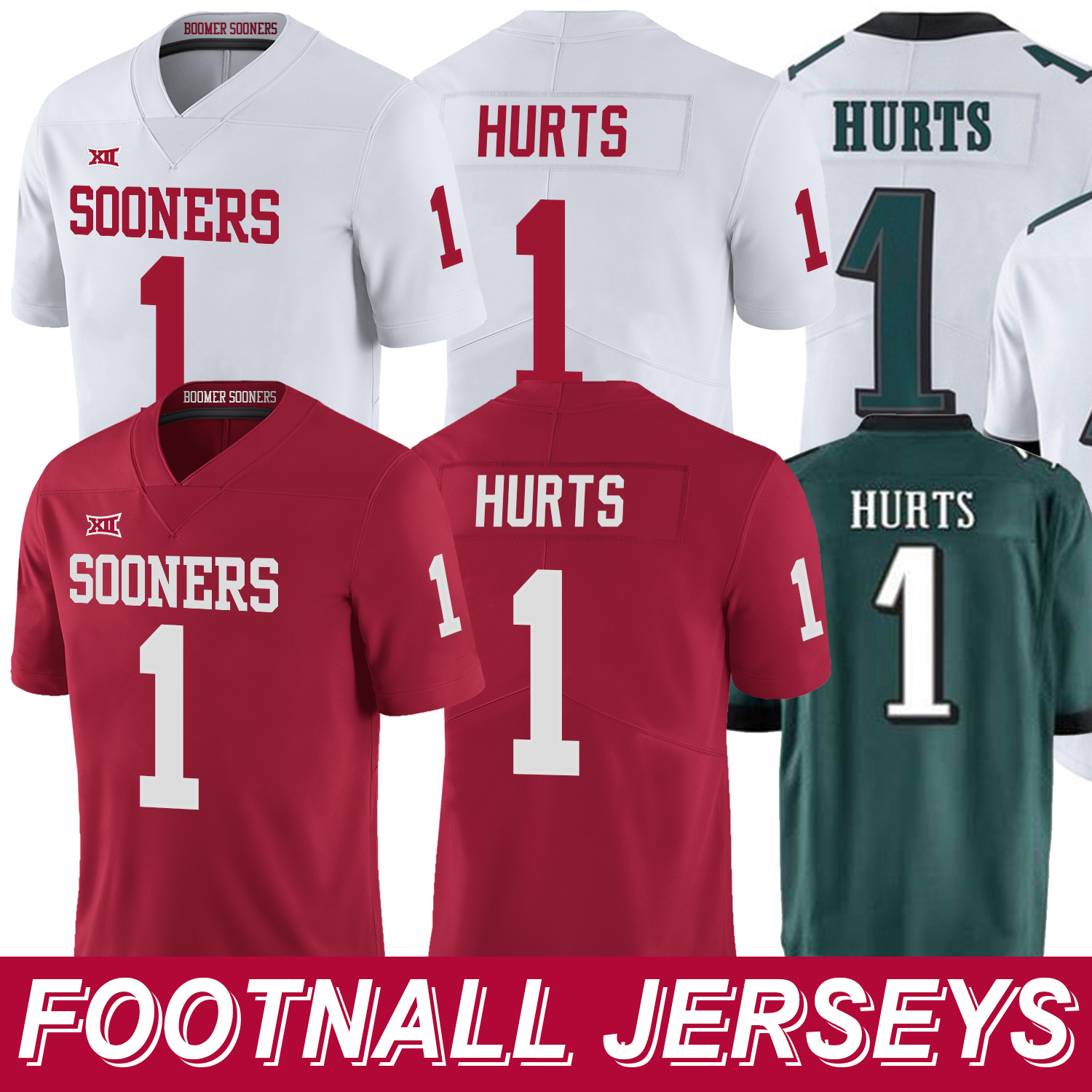

Jalen Hurts 1 Mac Jones 10 College Football Jerseys Sewn LOGO And Number Name, White