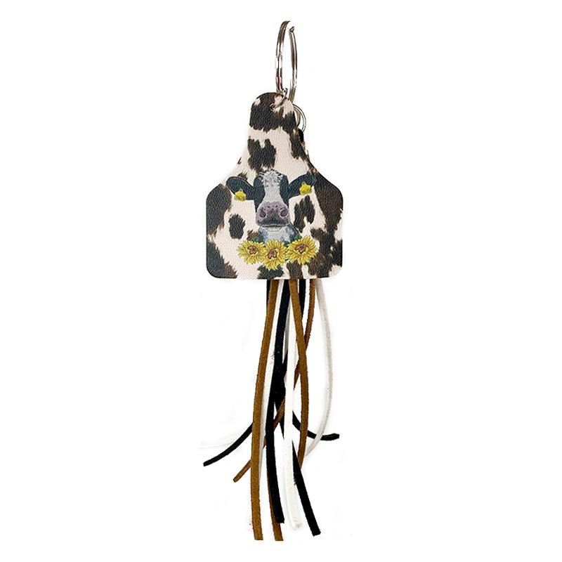 

Keychains BOHO Leather Long Fringe Tassel Sunflower Leopard Print Cow Tag Pendant Keychain Western Cowboy Ethnic Style Key Rings Custom