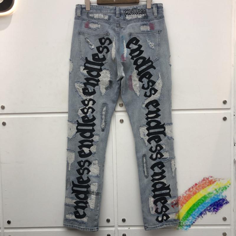 

Damage Hole Distressed Denim Jean Men Women Quality Streetwear Black Fluorescent Green Letter Embroidery Pants Men's Jeans, Blue