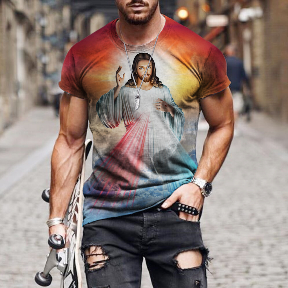 

summer novel 3d pattern jus in my heart print men's summer street trend short sve t-shirte0or, White;black
