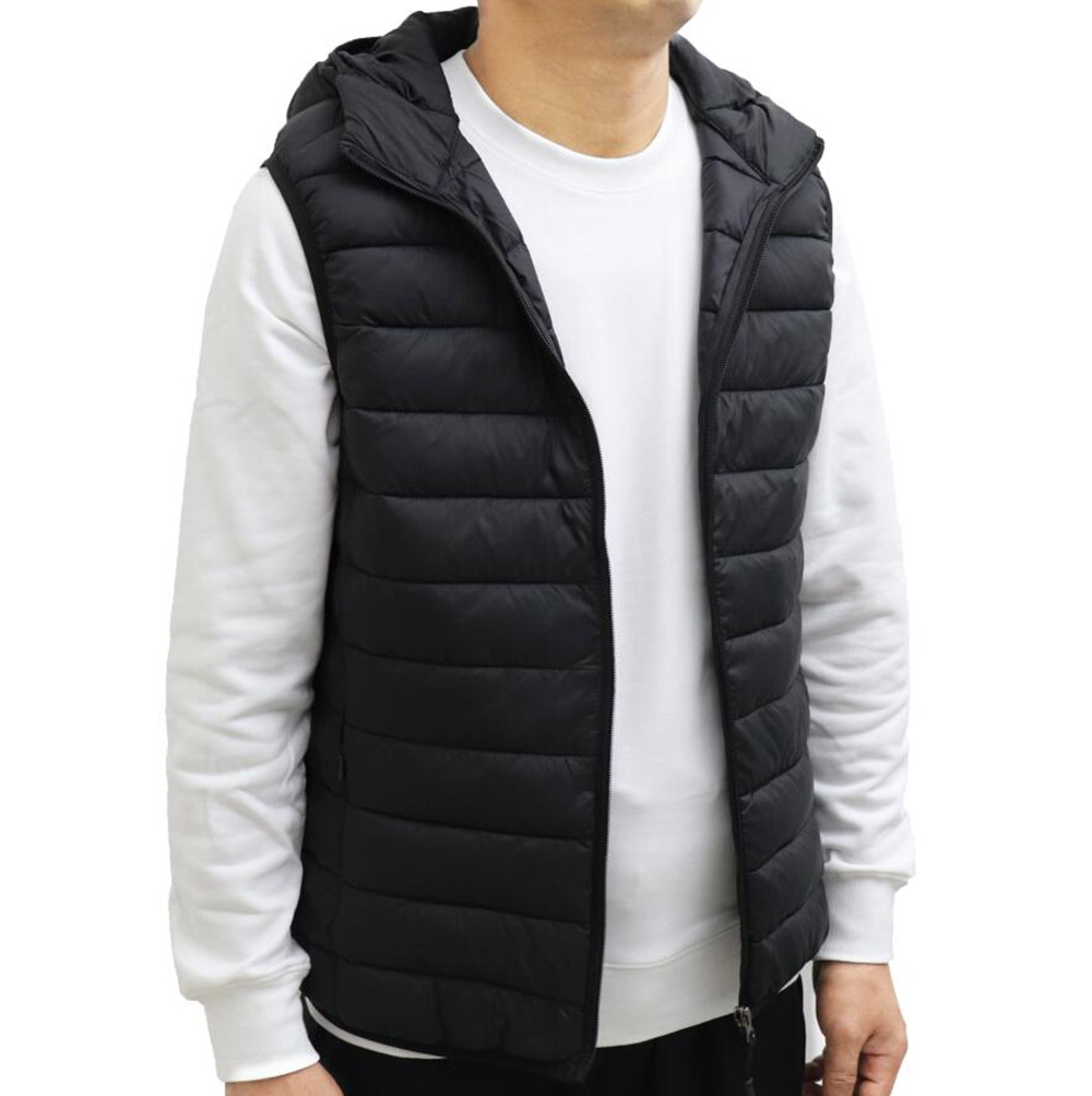 

Fashion Mens Vests Winter Outerwear light Weight Male Coats High Quality Warm Windproof Overcoat Outdoor Casual Winters Hooded Coat Men, Black