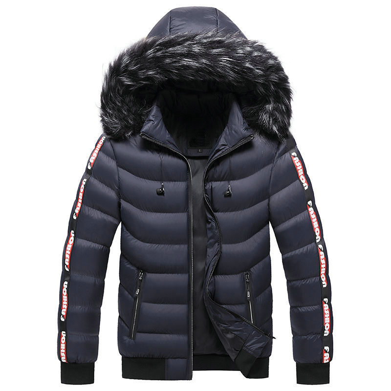 

downs Winter Coats Thick Warm Fur Collar Jackets Casual Hooded Parkas Men Patchwork Detachable Overcoats Mens Clothing, Black