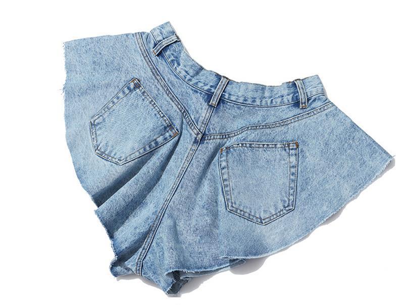 

Casual Ruffles Denim Skirts Women Short High Waist Loose Sexy Wide Leg Trousers Fashion Summer Clothing, Whiteblue