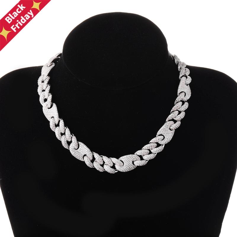 

Chains 16mm&20mm Miami Box Clasp Cuban Link Chain Gold Necklace Iced Out Cubic Zirconia Bling Hop For Men Jewelry, Silver