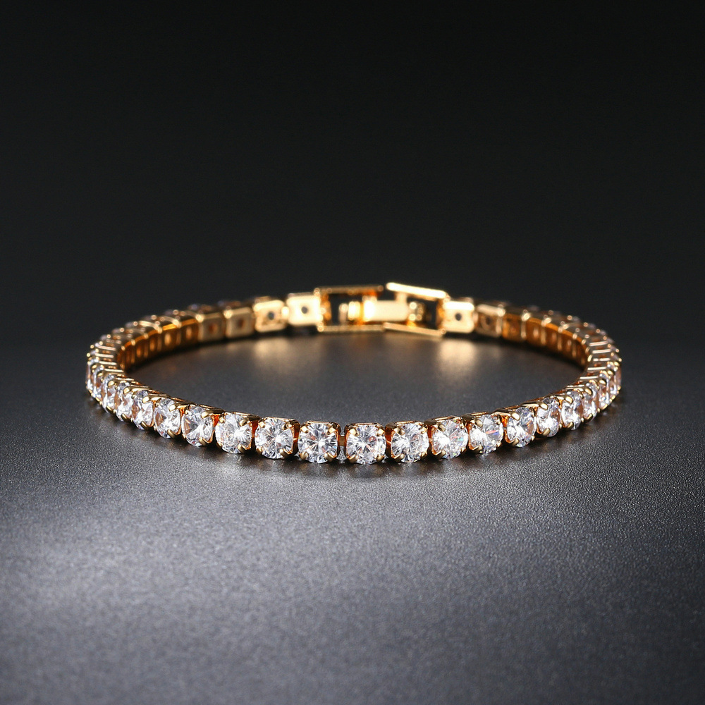 

Zircon Bracelet Single row 4mm round full drill tennis chain Hip hop jewelry