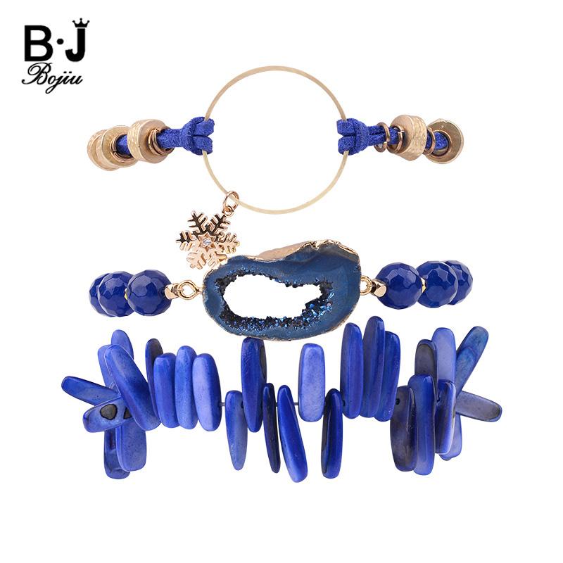 

Beaded, Strands BOJIU Natural Druzy Stone Bracelets For Women Blue Stretch Faceted Bead Gold Copper Circle & Nugget Rope Bracelet Girl 169, Black